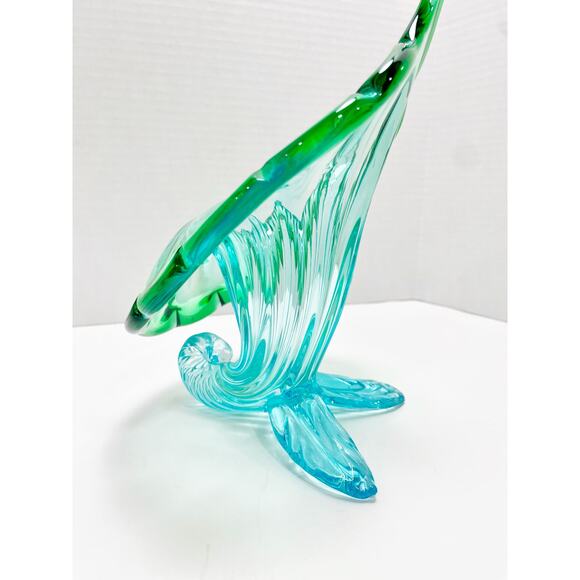 Murano Italian Blown Blue Green Turquoise Glass "Jack In The Pulpit" Vase - Picture 11 of 16